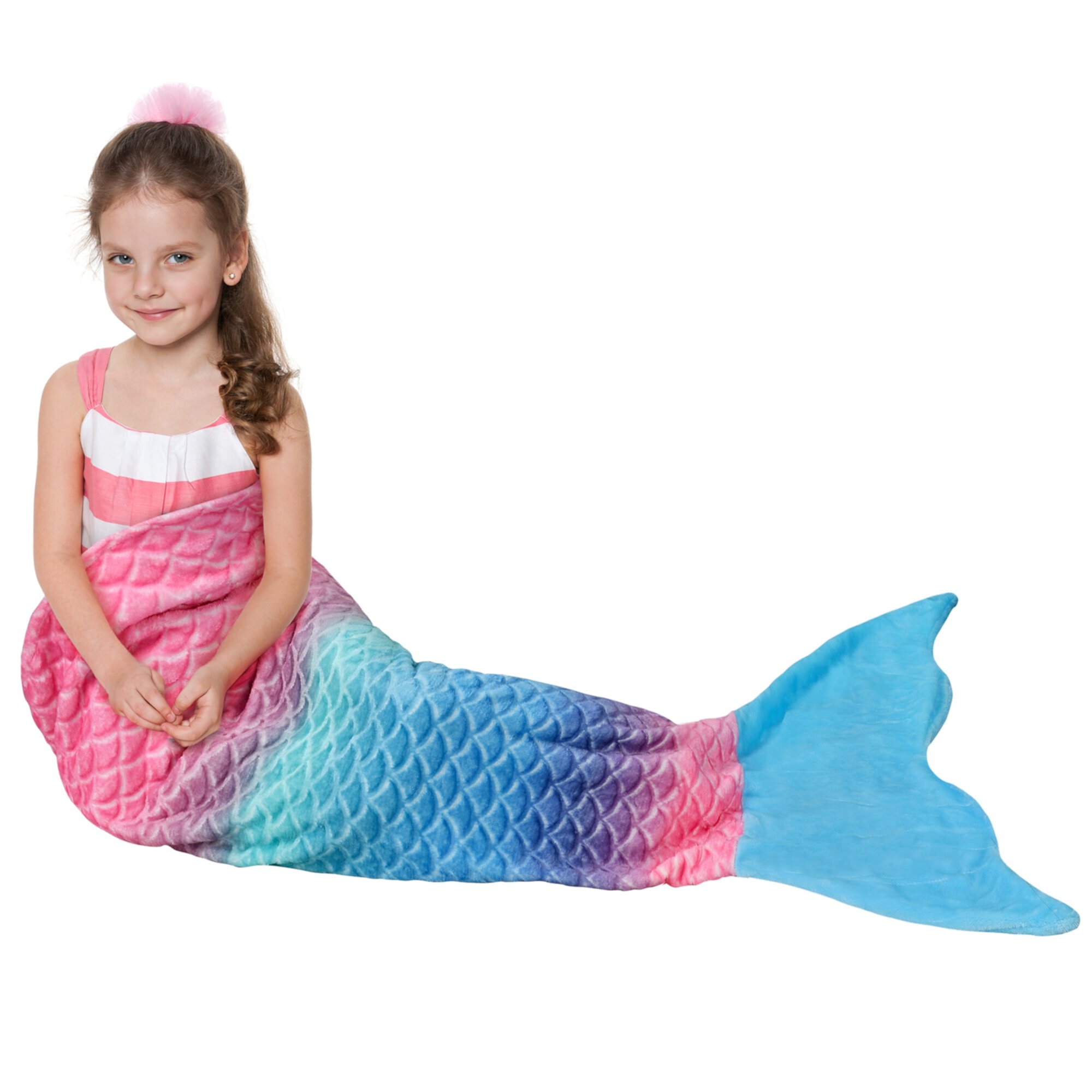 Catalonia Mermaid Tail Blankets Wearable Cute Cozy Soft Flannel Rainbow Colorful Blanket Gift for Kids Girls 5~12 Year 61"x 19"，Lightweight Warm Blankets for All Seasons Catalonia