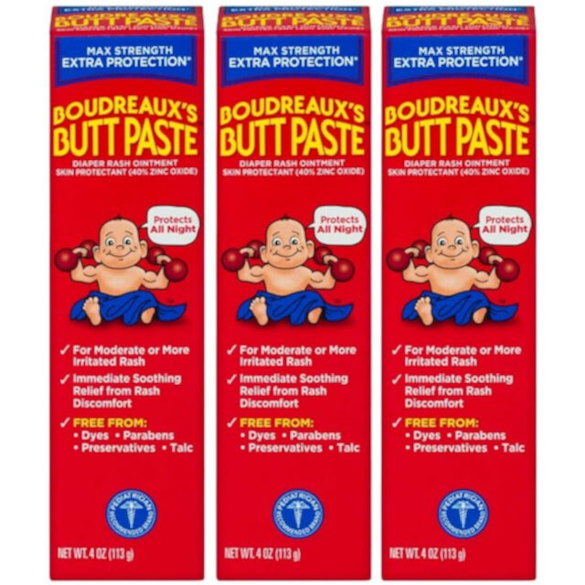 Boudreaux's Butt Paste Maximum Strength Diaper Rash Cream, Ointment for Baby, 4 oz Tube, - 3 Pack Visit the Boudreaux's Butt Paste Store