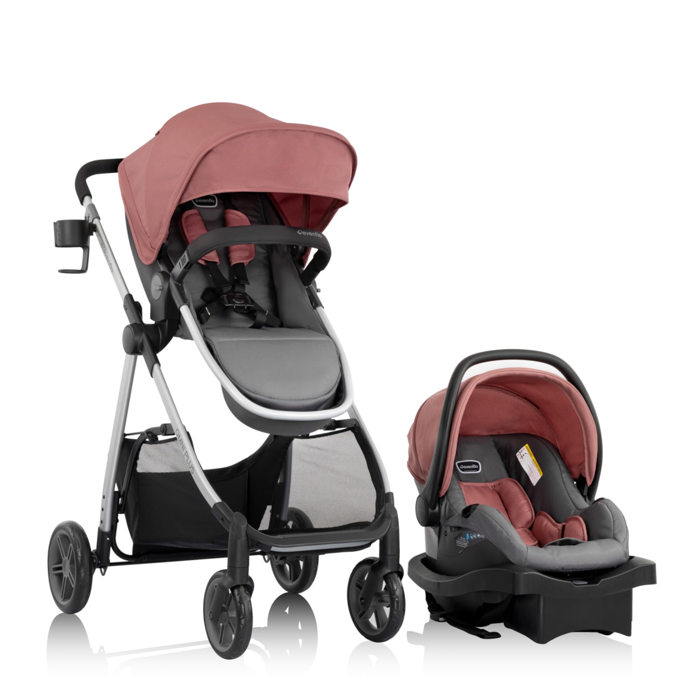 Evenflo Omni Plus Modular Travel System with LiteMax Sport Rear-Facing Infant Car Seat (Shasta Pink) Evenflo