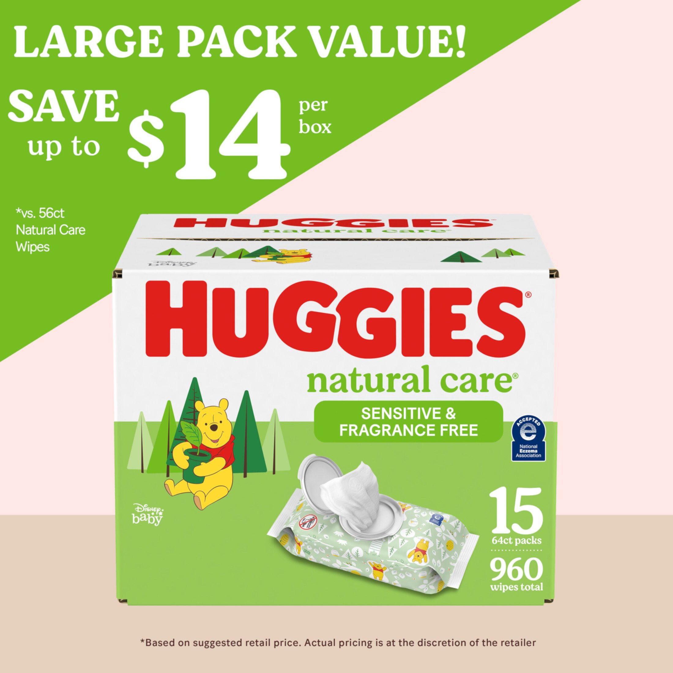 Huggies Natural Care Sensitive Baby Wipes, Unscented, 15 Flip-Top Packs (960 Wipes Total) Huggies