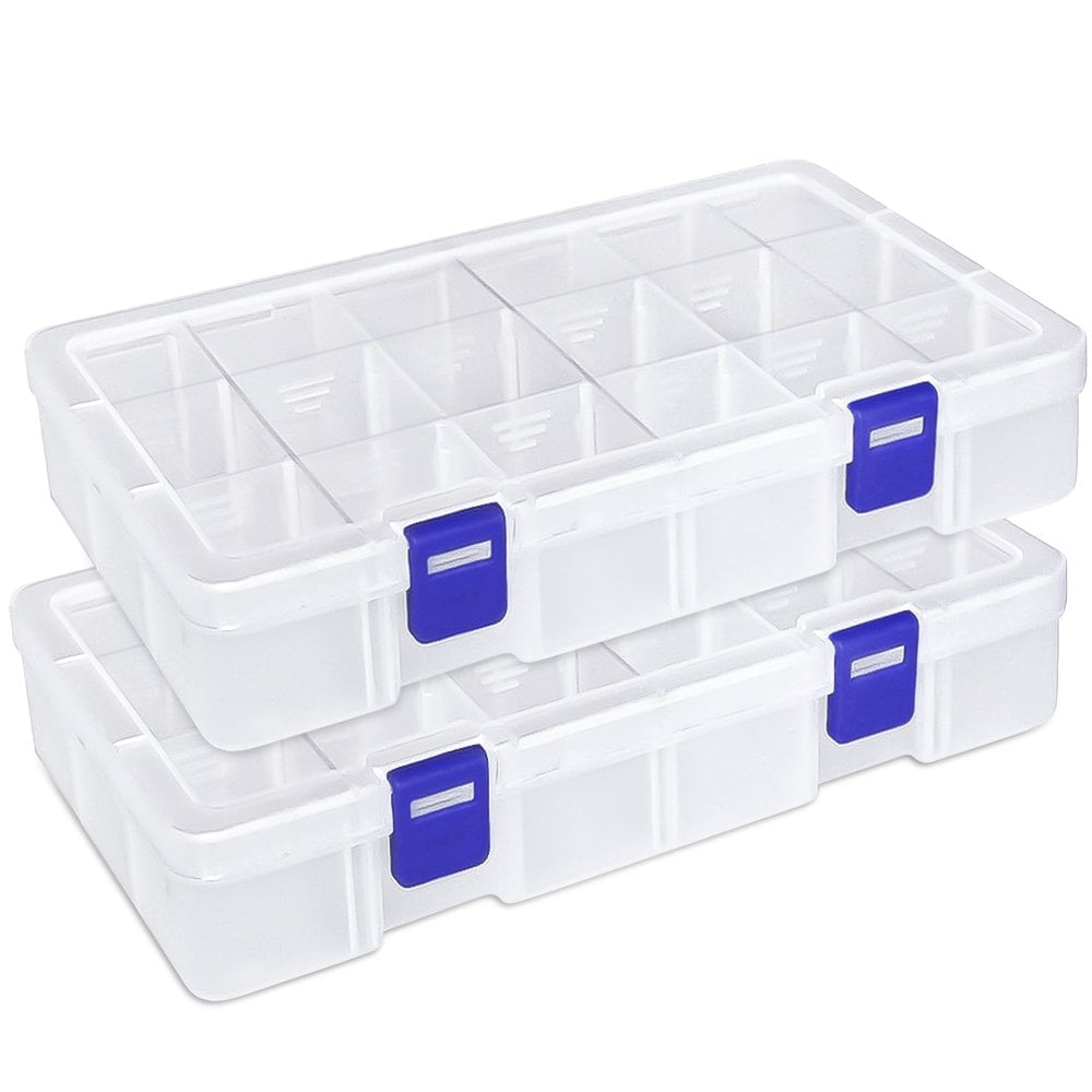 DUONER Bead Organizer Box with Dividers Small Plastic Storage Boxes with Dividers Clear Jewelry Box Bead Storage Box Adjustable Compartments 15 Grids Bead Containers Sewing Craft Supplies, 3Blue DUONER