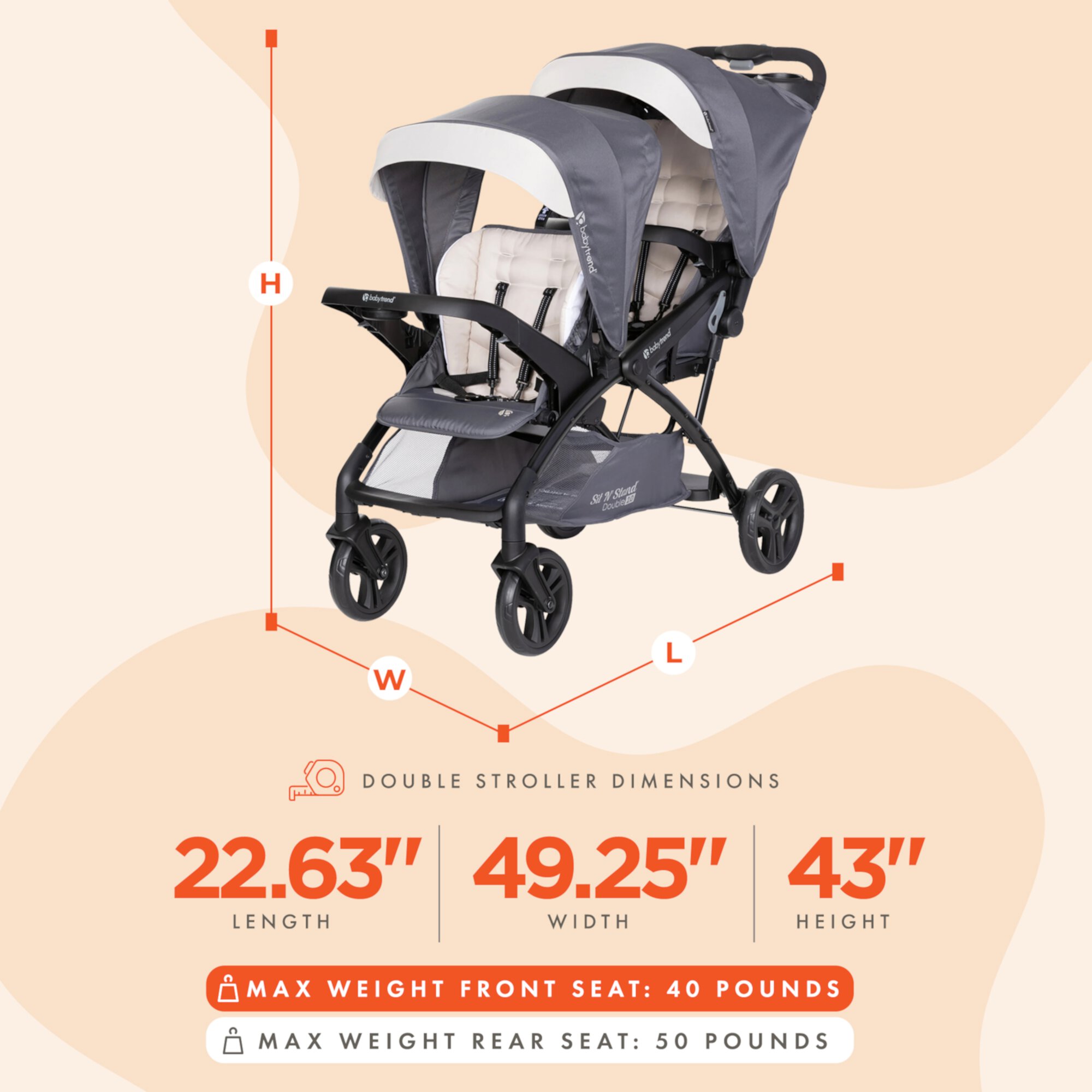 Open Box Baby Trend Sit N' Stand Double Stroller w/5 Point Harness, Magnolia Visit the Baby Trend Store