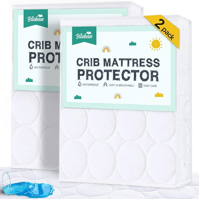 Biloban Waterproof Crib Mattress Protector 2 Pack, Fitted Crib Mattress Cover Sheets, Toddler Mattress Protector Fit Baby Toddler Bed Mattress Pad (Standard Size 52" x 28") Biloban