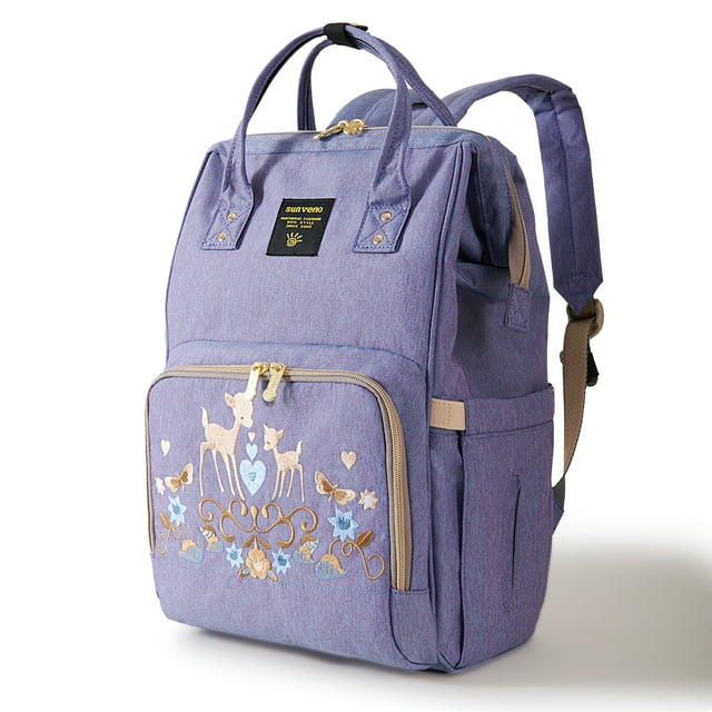 Sunveno Embroidered Backpack Diaper Bag Travel Backpack, Purple Deer Sunveno