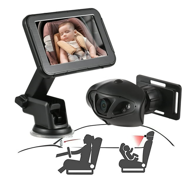 Kisdream Baby Car Monitor, 1080P High Definition Monitor Camera for Baby Rear Facing Seat 5 Inch Car Seat Mirror Display 150° Wide View Night Vision Baby Car Mirror Camera Easy Installation, Black Kisdream