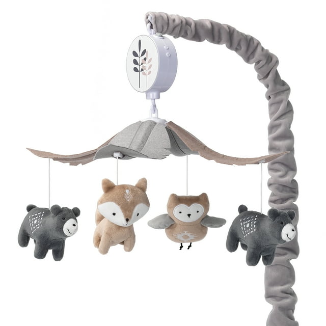 Lambs & Ivy Woodland Forest Gray/Tan Musical Baby Crib Mobile Soother Toy Lambs & Ivy