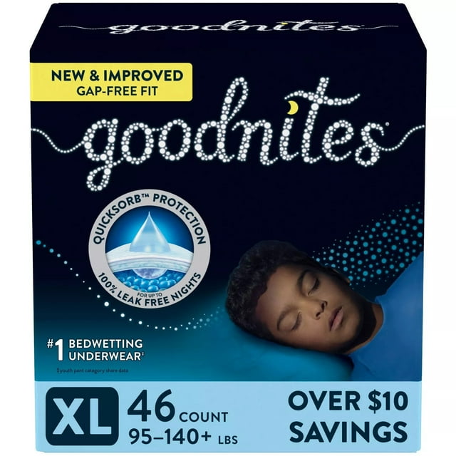 Goodnites Nighttime Bedwetting Underwear for Boys, XL (95 - 140+ lb.), 46 Count GoodNites