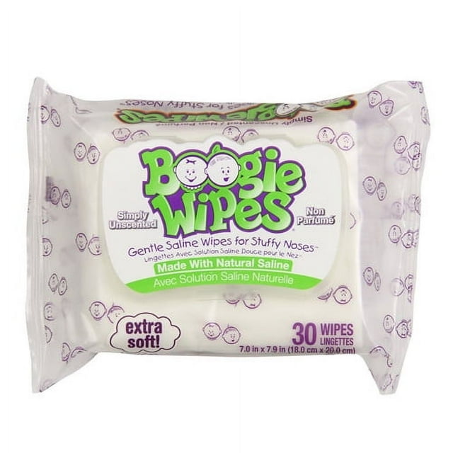 Boogie Wipes Gentle Saline Wipes For Stuffy Noses, Unscented - 30 Ea, 3 Pack Boogie Wipes