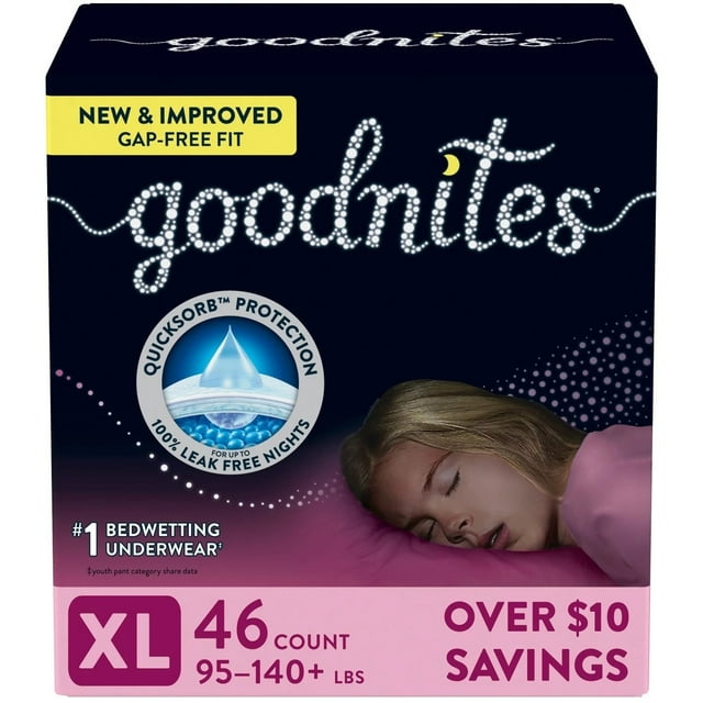 Goodnites Nighttime Bedwetting Underwear for Girls XL (95-140 Pounds) 46 Count GoodNites