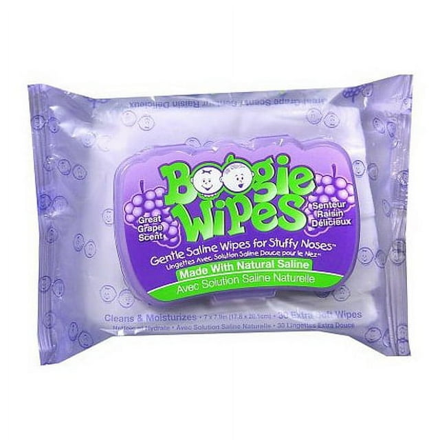 Boogie Wipes Natural Saline Nose Wipes, Great Grape, 30 Ct Boogie Wipes