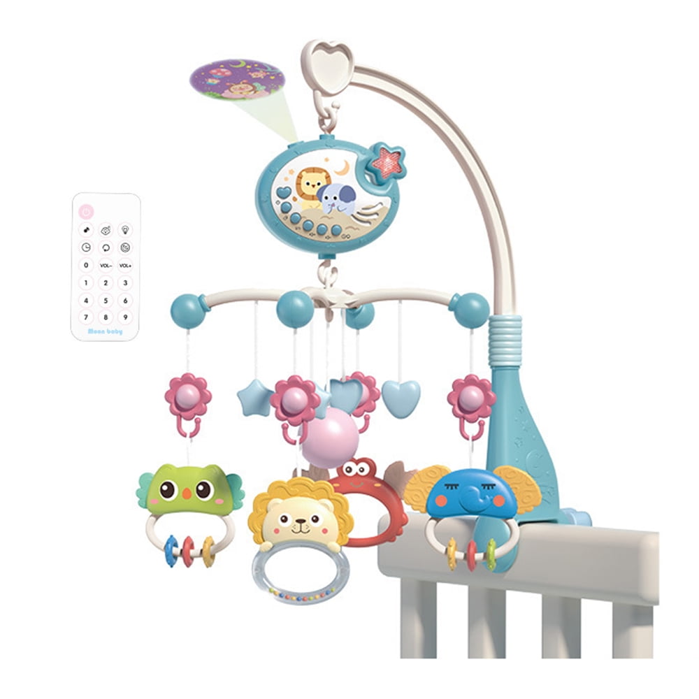 Kisdream Cute Baby Crib Mobile Music Lights Star Projection Hanging Rotating Toys Baby Crib Toys Remote Contorl Infant Bed Decoration Baby Boys Girls,Blue, ABS Kisdream