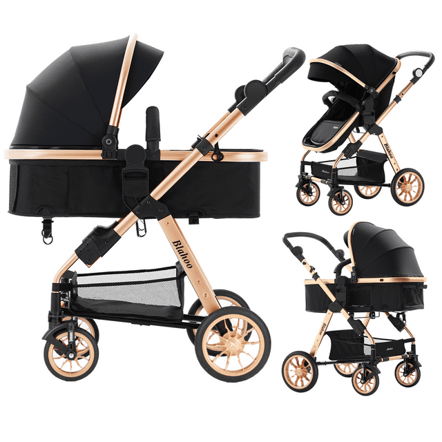 Blahoo Baby Stroller for Toddler .Foldable Aluminum Alloy Pushchair with Adjustable Backrest.Bassinet Stroller Adjustable Direction Black Blahoo