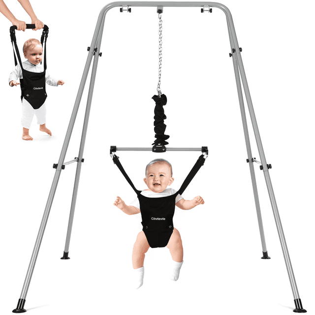 Baby 2 in 1 Exerciser Jumper Bouncer for Active Babies with Super Stand, for 6-24 Months Infant, Baby Jumper with Handheld Kids Walker Helper, Adjustable Belt and Chain(25mm) Cowiewie