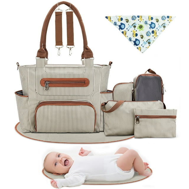 iMounTEK 8PCS Diaper Bag Tote Set, Baby Bags for Mom, Khaki Imountek