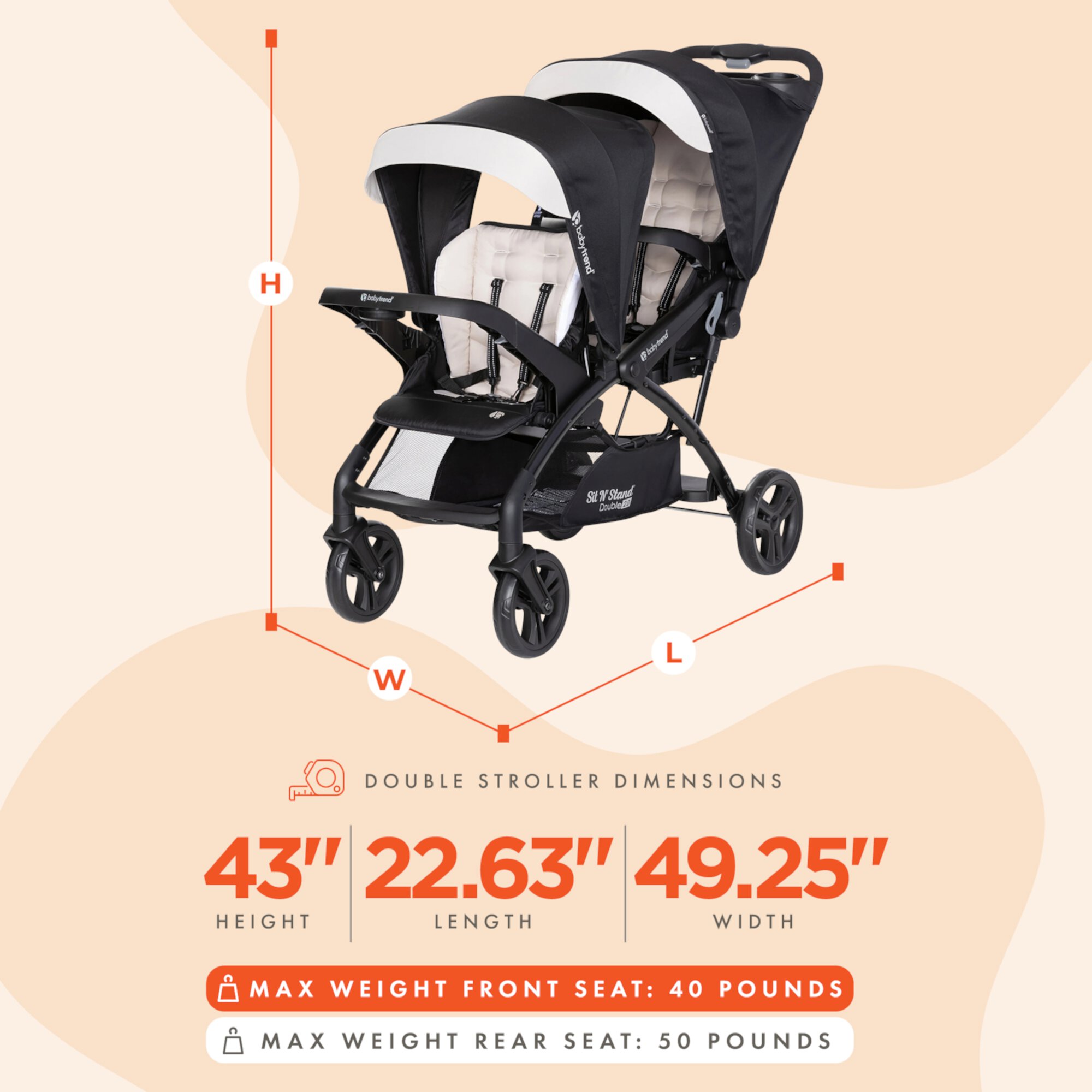 Open Box Baby Trend Sit N' Stand Double Stroller 2.0 DLX, Modern Khaki Visit the Baby Trend Store