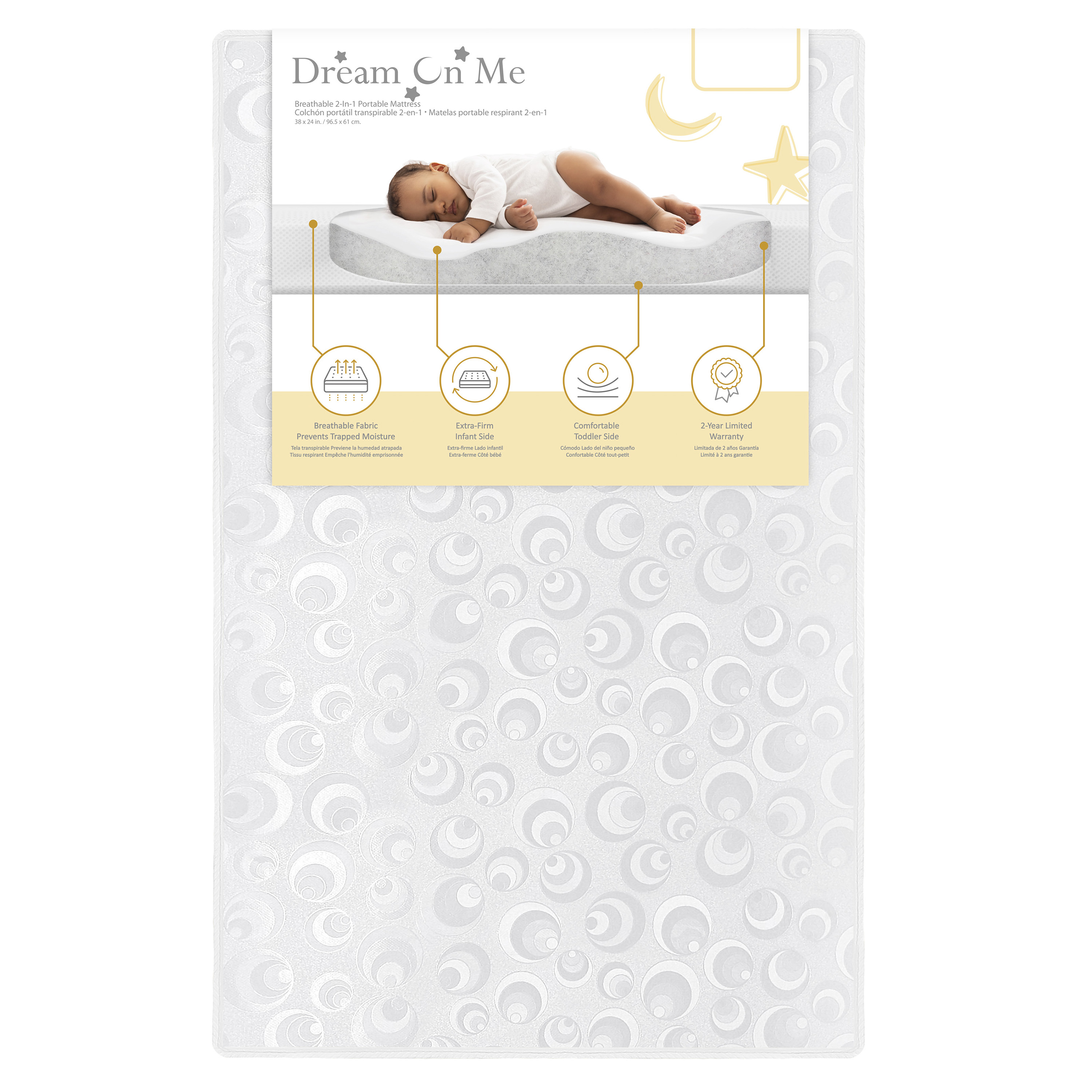 Dream on Me, 2-In-1 Breathable Foam Two-Sided 3" Mini/Portable Crib Mattress Dream On Me