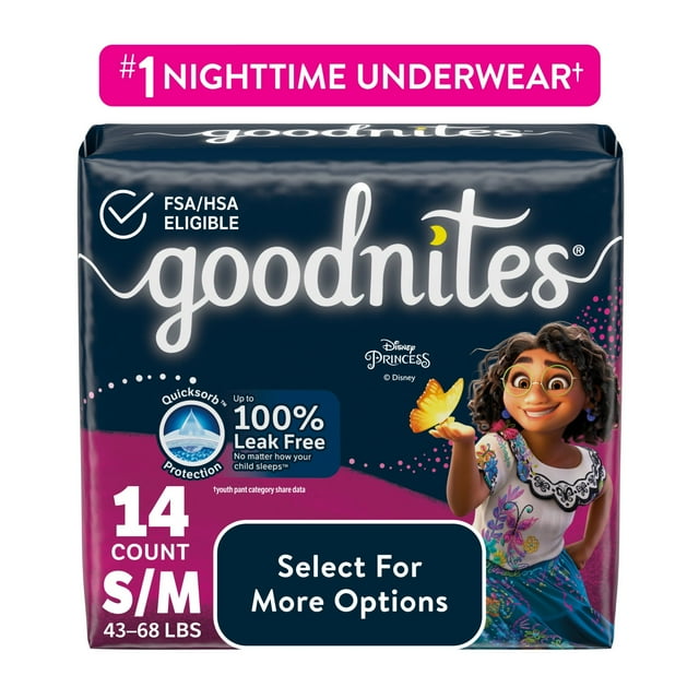 Goodnites Bedwetting Underwear for Girls, S/M (43-68 lbs), 14 Ct (Select for More) GoodNites