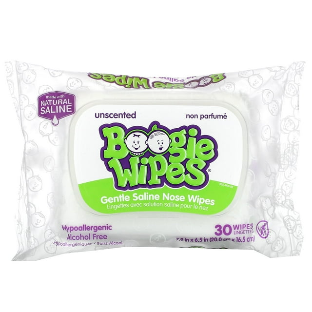 Boogie Wipes Gentle Saline Nose Wipes, Unscented, 30 Ct Boogie Wipes