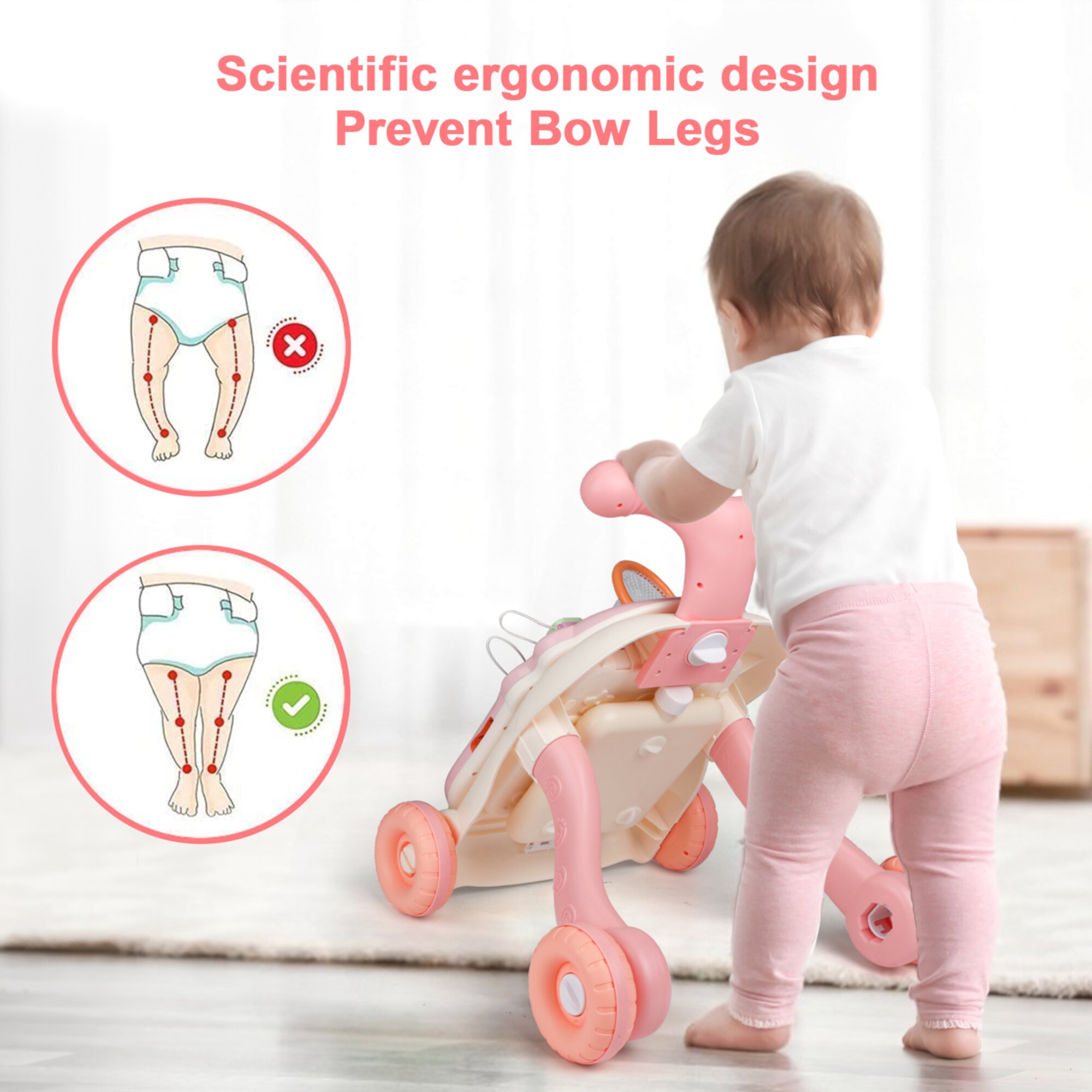 Huge Wave Multifunctional Sit-to-Stand Baby Walker for Baby, Early Educational Learning Toy and Activity Center for Boys and Girls-Pink, Birthday Christmas Gift for Toddlers Huge Wave