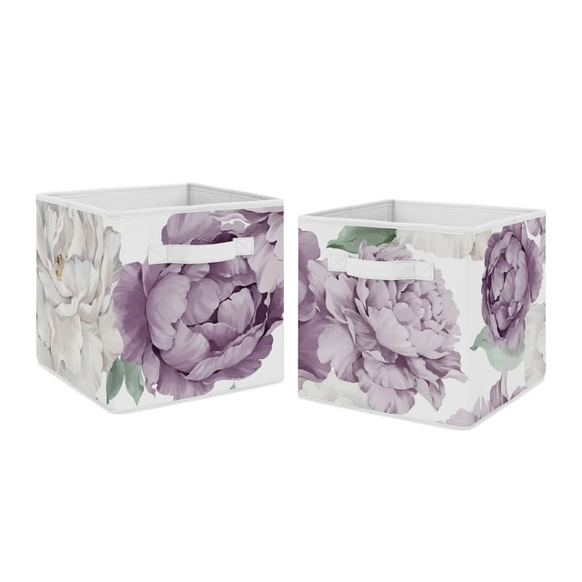 Peony Floral Garden Lavender Purple and Ivory Fabric Storage Bins (Set of 2) Girl by Sweet Jojo Designs Sweet Jojo Designs