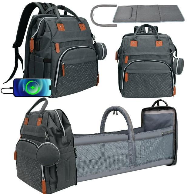 Derstuewe Diaper Bag Backpack,with Waterproof Material, USB Charging Port, Dark Grey Color DERSTUEWE