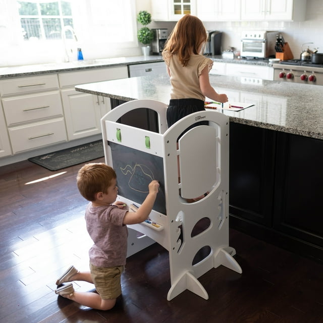 Little Partners Limited Edition Learning Tower Toddler Tower, Wooden Kitchen Stool and Helper Tower for Babies, Toddlers and Kids, Adjustable Platform, Kitchen Step Stool - Soft White Little Partners