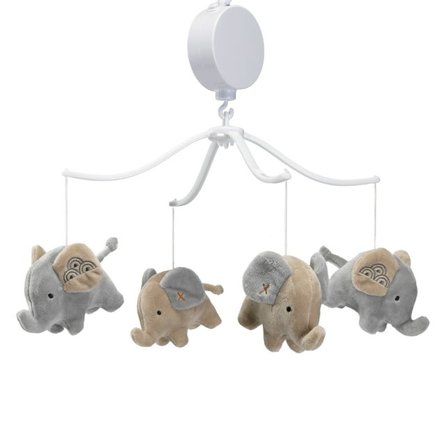 Bedtime Originals Elephant Love Musical Baby Crib Mobile Soother Toy - Gray Bedtime Originals