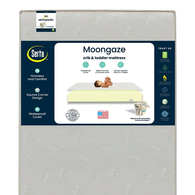 Serta Sertapedic Moongaze 5-inch Dual Sided Standard Baby Crib & Toddler Mattress- Sustainably Sourced Fiber Core - Waterproof - Lightweight - GREENGUARD Gold Certified (Non-Toxic) - 5 Year Warranty Serta