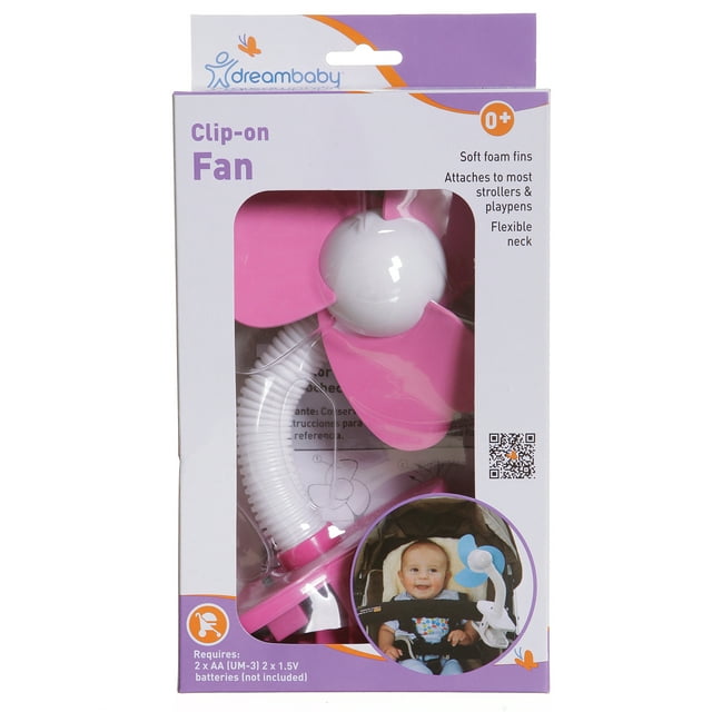 Dreambaby Brand Baby and Toddler Fan, White with Pink Foam-Fits All Types of Baby/Toddler Carriers Dreambaby