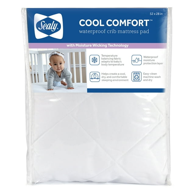 Sealy Cool Comfort Waterproof Crib Mattress Pad with Moisture Wicking Fibers, Hypoallergenic Sealy