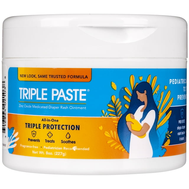 Triple Paste Diaper Rash Cream, Hypoallergenic Medicated Ointment for Babies, 8 oz Triple Paste