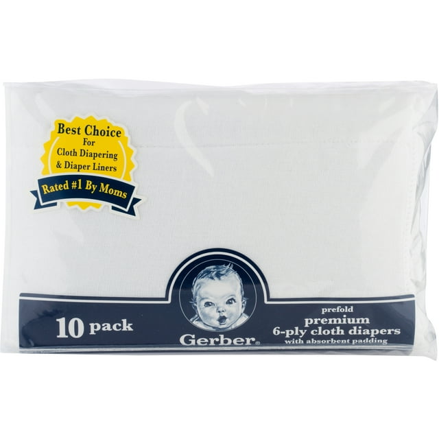 Gerber Premium Prefold 6-Ply Cloth Diapers with Absorbent Padding - 10 Pack GERBER