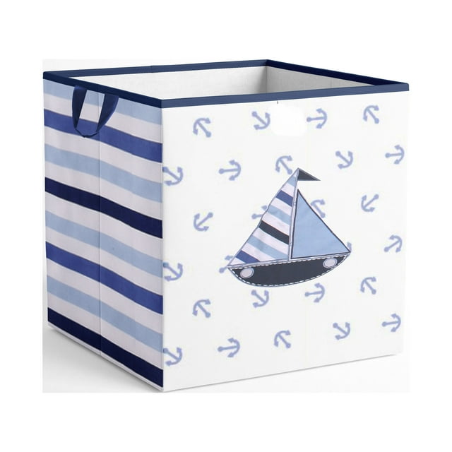 Bacati - Little Sailor Cotton Percale Fabric covered Storage, Small Box, 10 L x 10 W x 10 H inches Bacati