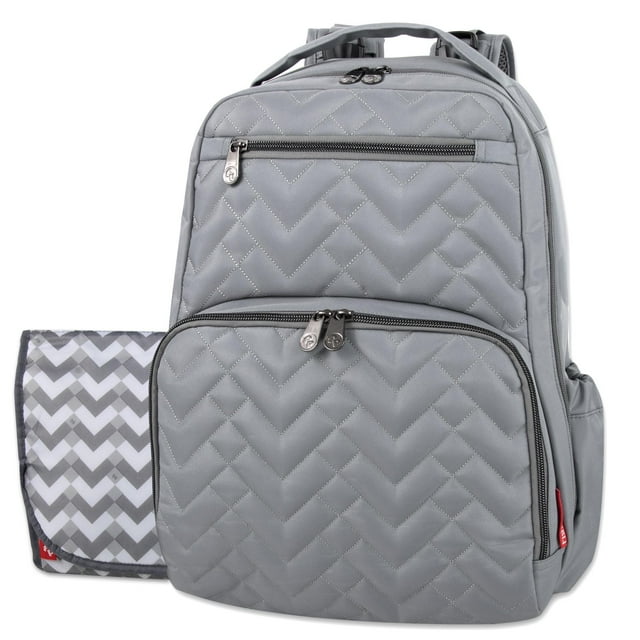 Fisher-Price 17”L Signature Morgan Quilted Multi-Pocket Diaper Bag Backpack with Matching Changing Pad, Insulated Bottle Pocket, Tablet Pocket and Stroller Straps in Gray Visit the Fisher-Price Store