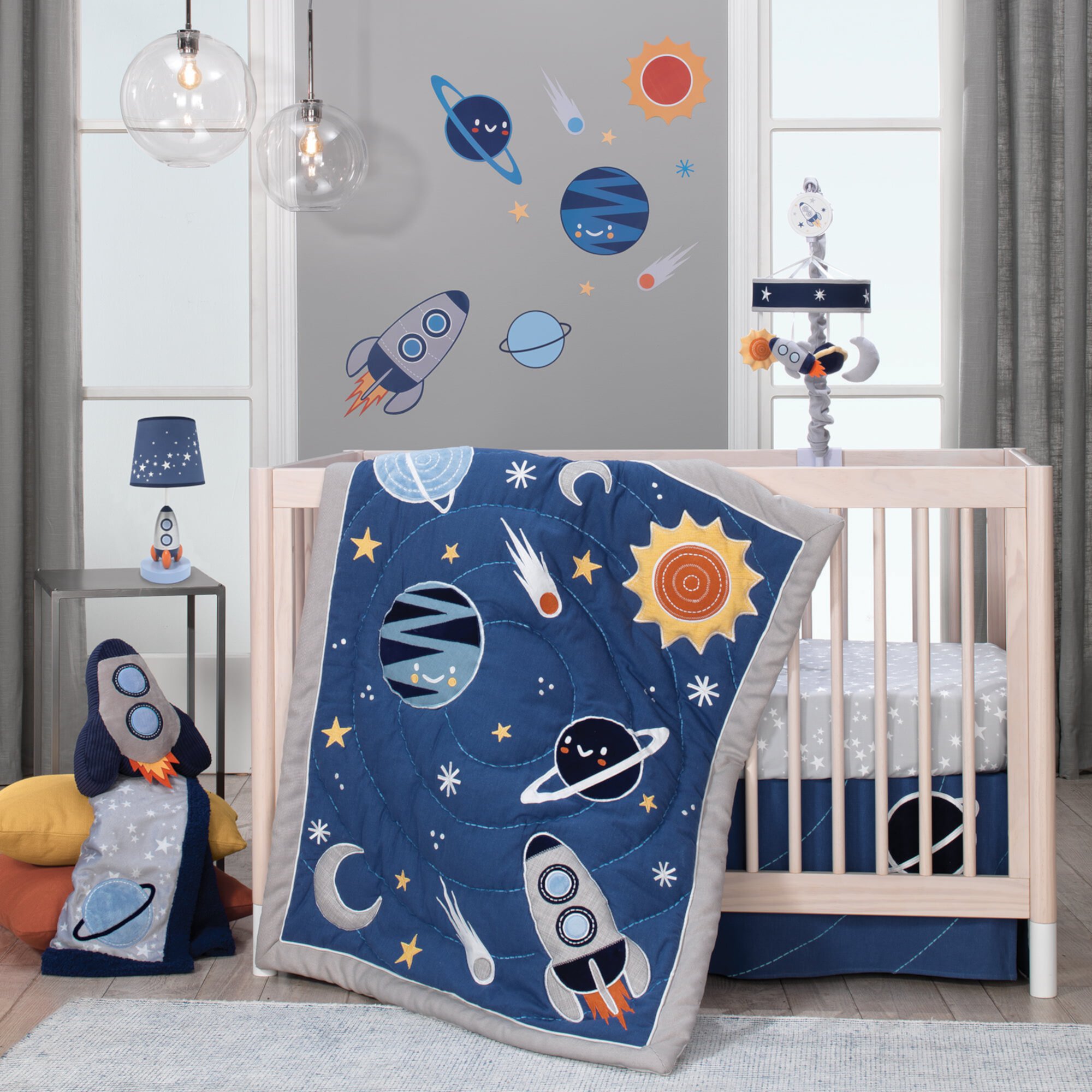 Lambs & Ivy Milky Way Musical Baby Crib Mobile - Blue, Gray, Modern, Celestial Lambs & Ivy