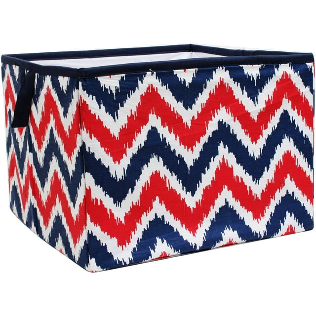 Bacati - MixNMatch Navy/Red Zigzag Cotton Percale Fabric covered Storage Large Box, 14 x 14 x 10 inches Bacati