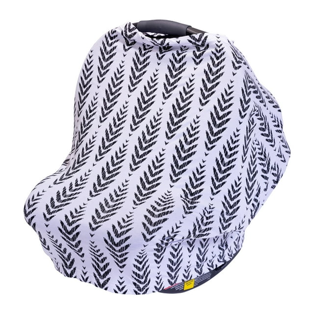 J.L. Childress 4-in-1 Cover, Stretchy Car Seat Canopy, Unisex Breastfeeding Cover, Black & White Feathers J.L. Childress