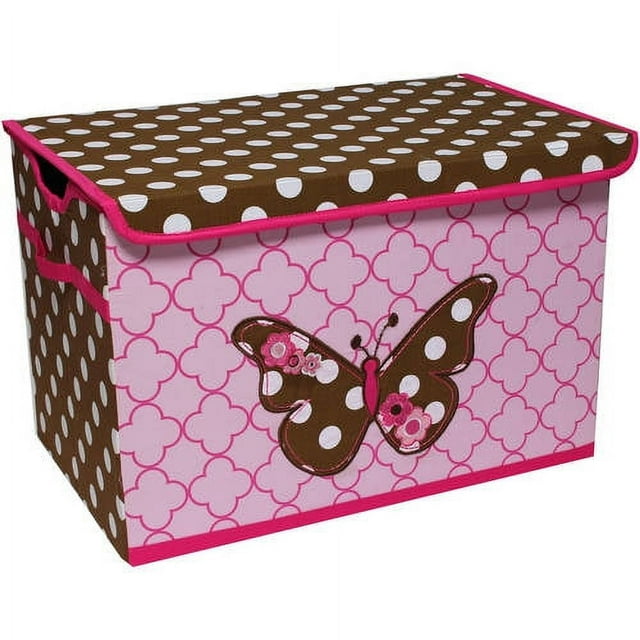 Bacati - Butterflies/Ladybugs Pink/Chocolate Cotton Percale Fabric covered Storage, Small Box, 10 L  x 10 W x 10 H inches Bacati