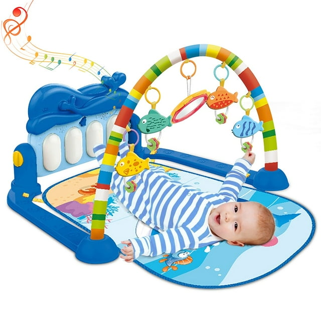 Play Mat Activity Gym for Baby, Baby Game Pad Music Pedal Piano Music Fitness Rack Crawling Mat with Hanging Toys, Lay to Sit-Up Play Mat Activity Center for Infants YQSDG