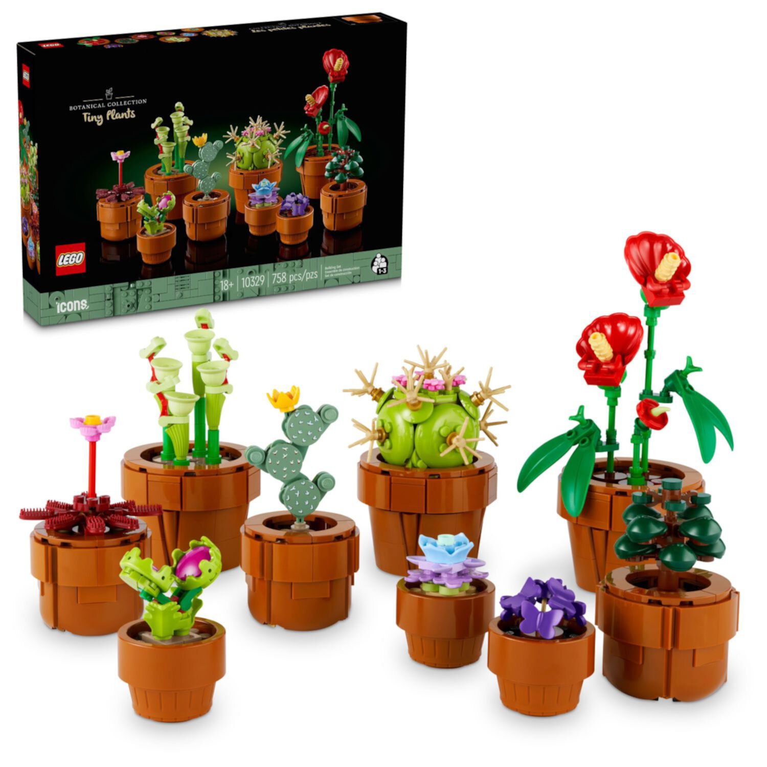 LEGO Icons Tiny Plants Building Set, Cactus Décor Gift Idea for Flower-Lovers, Carnivorous, Tropical and Arid Flora, Build and Display, Botanical Collection, Creative Building Sets for Adults, 10329 Lego