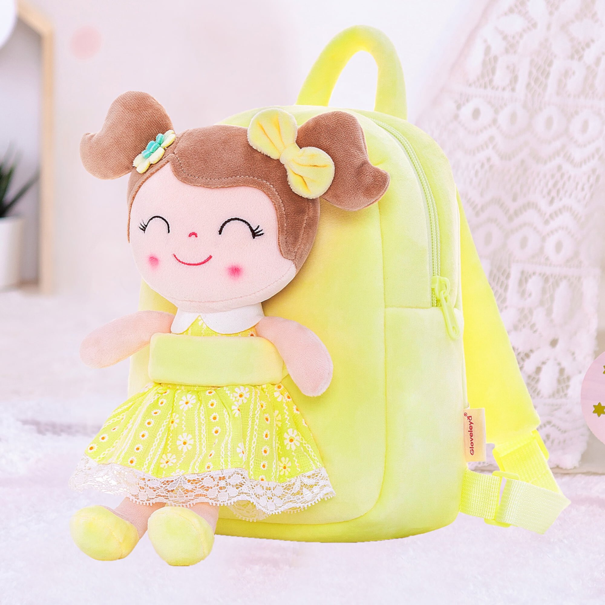 Gloveleya Toddler Backpack Kids Backpack Toddler Girl Backpacks Kindergarten Soft Plush Doll Bag Yellow 9 Inches Gloveleya