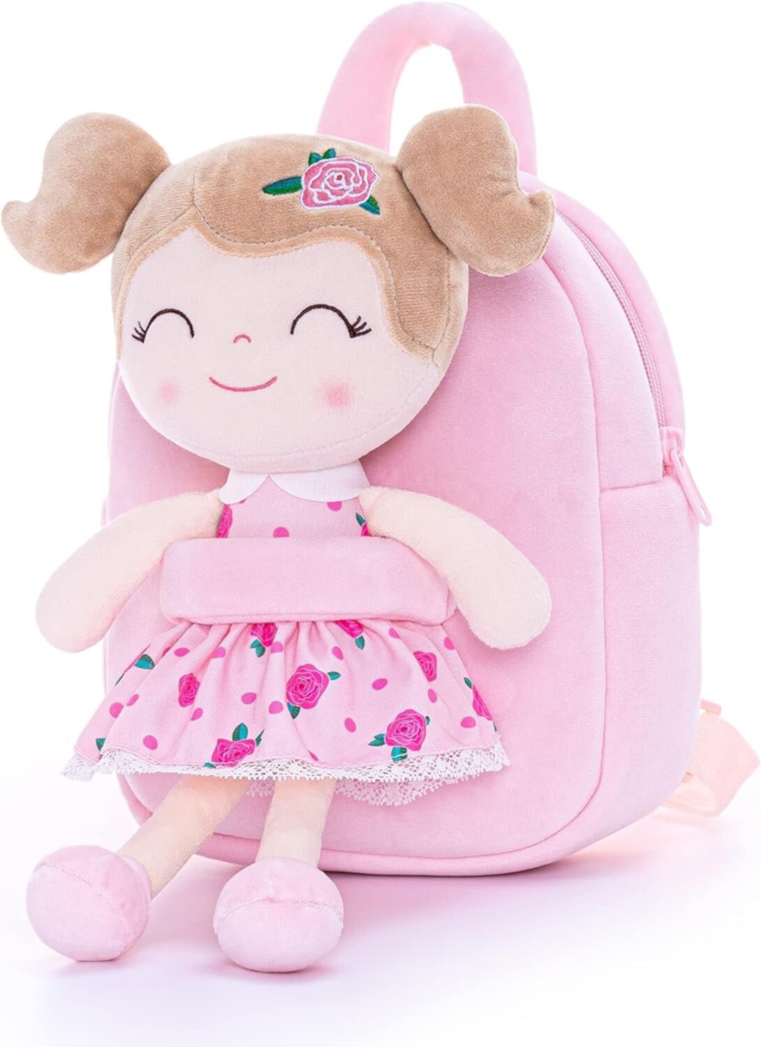 Gloveleya Toddler Backpack Baby Girl Gifts Kindergarten Soft Plush Doll Bag Pink 9 inches Gloveleya