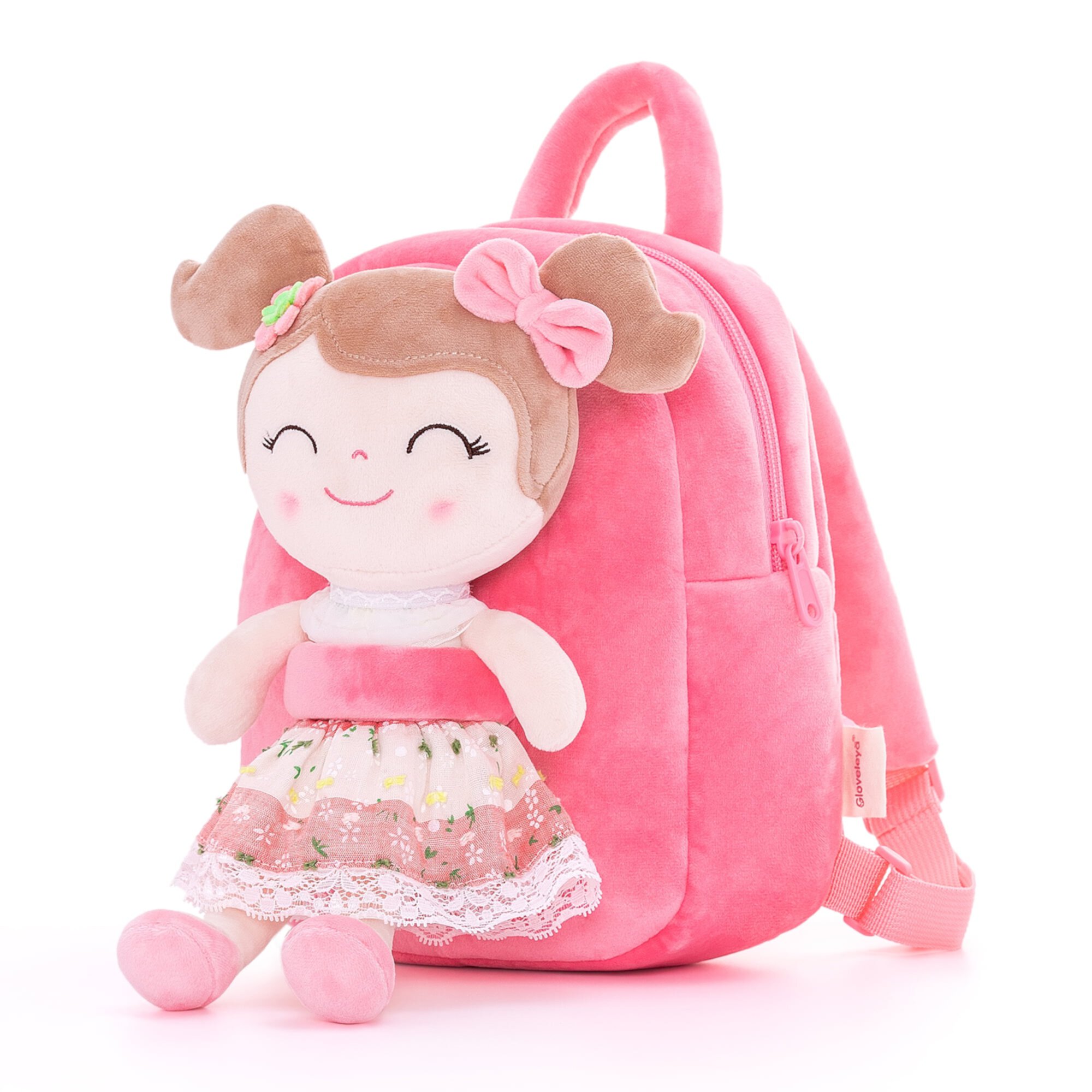 Gloveleya Toddler Backpack Baby Girl Gifts Kindergarten Soft Plush Doll Bag Pink 9 inches Gloveleya