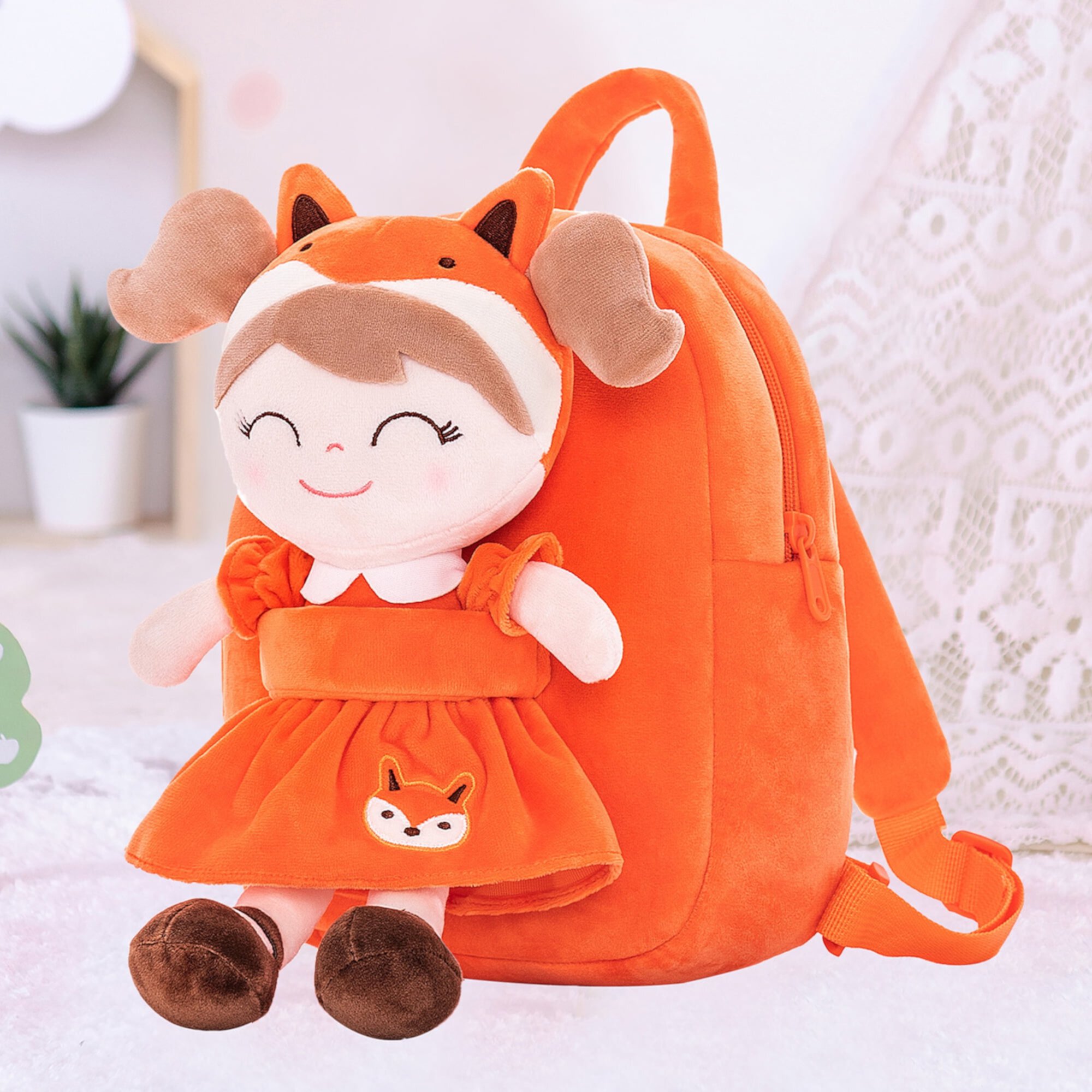 Gloveleya Toddler Backpack Kids Backpack Soft Plush Fox Girl Doll Backpacks 9" Gloveleya