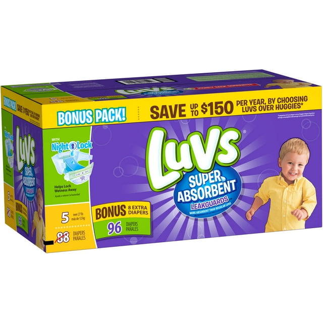 Luvs Super Absorbent Leakguards Diapers, Size 5, 96 Diapers Luvs