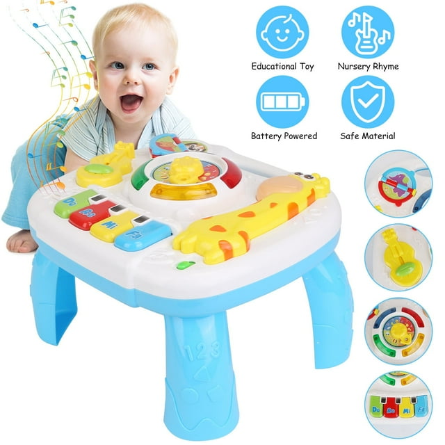 Moclever Toddler Musical Learning Table Baby Activity Center Musical Activity Table for 6+ Months Boys Girls Gift, White S Moclever