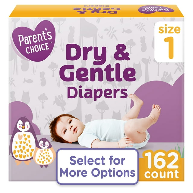 Parent's Choice Dry & Gentle Diapers Size 1, 162 Count (Select for More Options) Parent's Choice