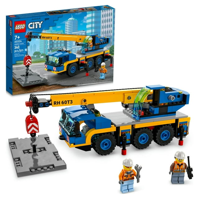 LEGO City Great Vehicles Mobile Crane Truck Toy Building Set 60324 - Construction Vehicle Model, Featuring 2 Minifigures with Tool Toys Kit and Road Plate, Playset for Boys and Girls Ages 7+ Lego