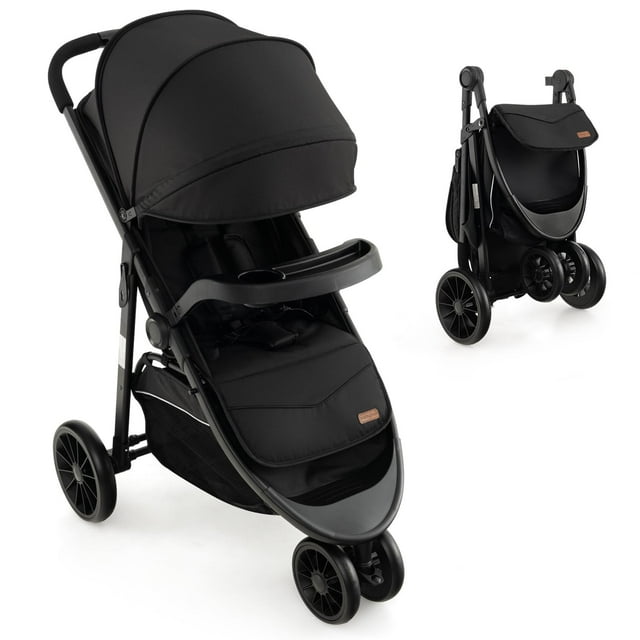 Infans Baby Jogging Stroller Jogger Travel System w/Adjustable Canopy for Newborn Black INFANS