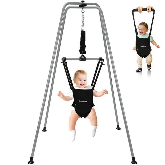 Cowiewie 2 in 1 Baby Exerciser Jumper Bouncer 6-24 Months Infant(Unisex), Grey+Black Cowiewie